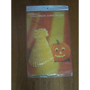 Vintage Dennison Halloween Thanksgiving Honeycomb 9" Corn Shock Pumpkin 60's NOS